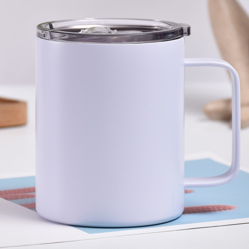 Tasse en acier inoxydable isotherme avec poignée, portable pour l’extérieur et la voiture, idéale pour le café au bureau ou en usage professionnel.