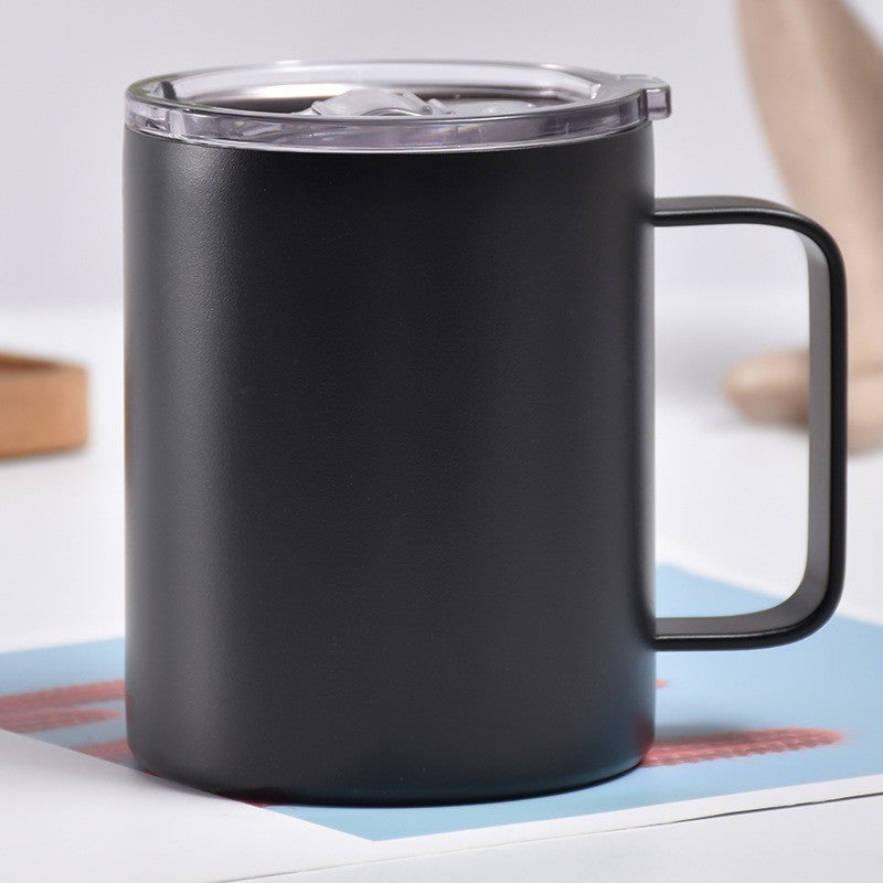 Tasse en acier inoxydable isotherme avec poignée, portable pour l’extérieur et la voiture, idéale pour le café au bureau ou en usage professionnel.