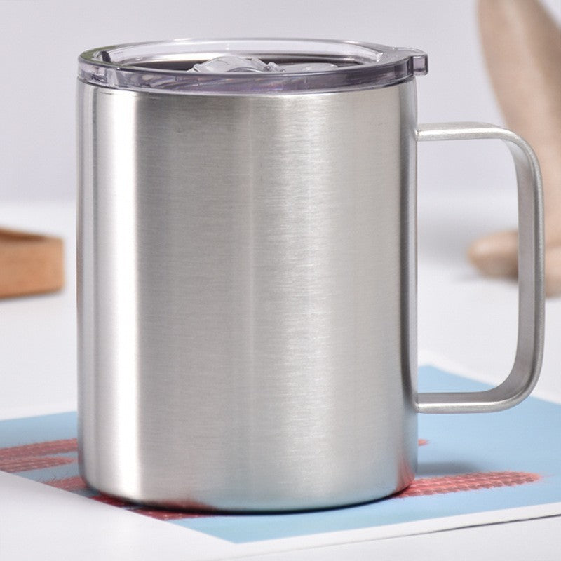 Tasse en acier inoxydable isotherme avec poignée, portable pour l’extérieur et la voiture, idéale pour le café au bureau ou en usage professionnel.