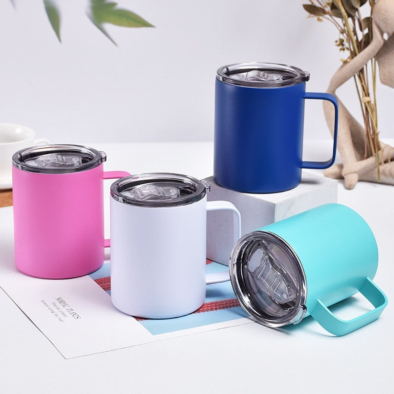 Tasse en acier inoxydable isotherme avec poignée, portable pour l’extérieur et la voiture, idéale pour le café au bureau ou en usage professionnel.