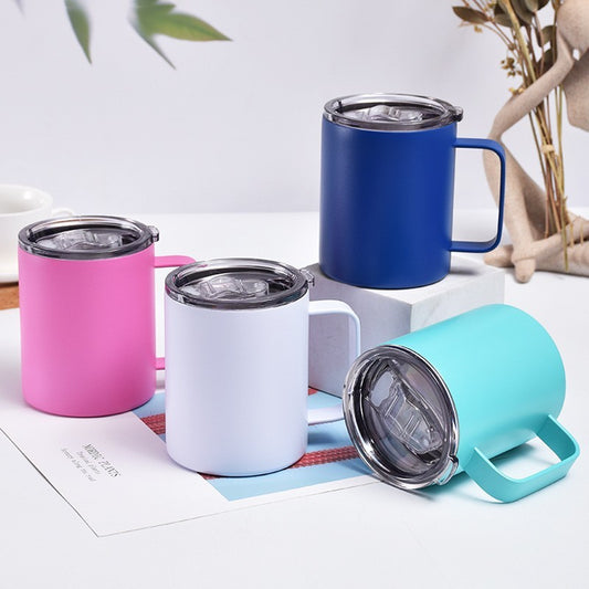 Tasse en acier inoxydable isotherme avec poignée, portable pour l’extérieur et la voiture, idéale pour le café au bureau ou en usage professionnel.