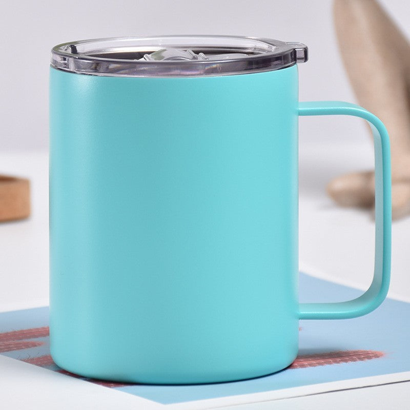 Tasse en acier inoxydable isotherme avec poignée, portable pour l’extérieur et la voiture, idéale pour le café au bureau ou en usage professionnel.