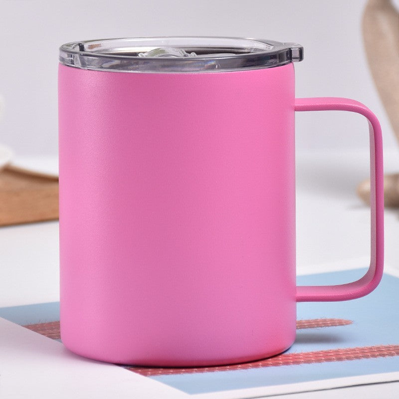 Tasse en acier inoxydable isotherme avec poignée, portable pour l’extérieur et la voiture, idéale pour le café au bureau ou en usage professionnel.