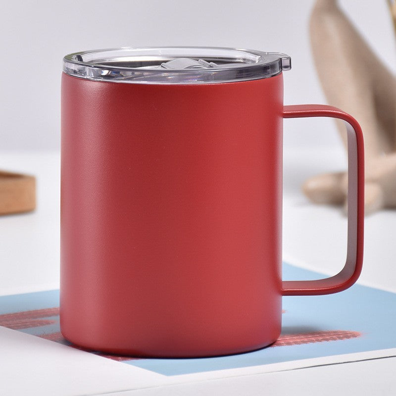 Tasse en acier inoxydable isotherme avec poignée, portable pour l’extérieur et la voiture, idéale pour le café au bureau ou en usage professionnel.